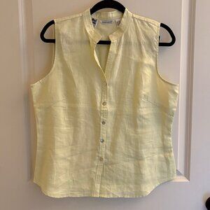 Richard Malcolm Irish Linen Sleeveless Button Down Shirt Top Abalone Buttons XL